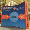 Our 10ft Curved Pop Up Fabric Display Podium Kit includes a hard shipping case with wheels that can be used as podium
