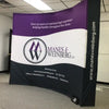 Our 10ft Curved Pop Up Fabric Display Podium Kit includes a hard shipping case with wheels that can be used as podium