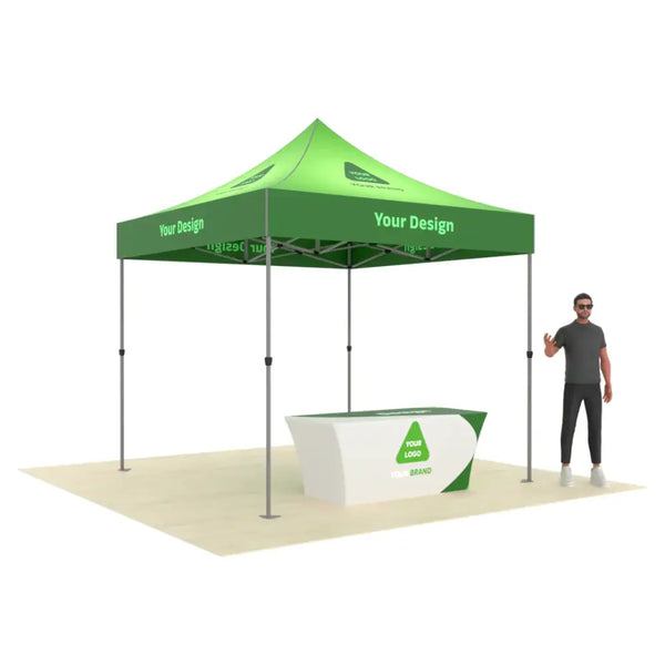 Our 10ft Custom Pop Up Canopy Tent features a lightweight, stable rust-resistant aluminum frame and is perfect