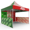 10ft red and green pop-up pizza tent with striped canopy and branded panels