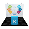 Blue cylindrical podium with white k logo for 10ft straight pop up display kit