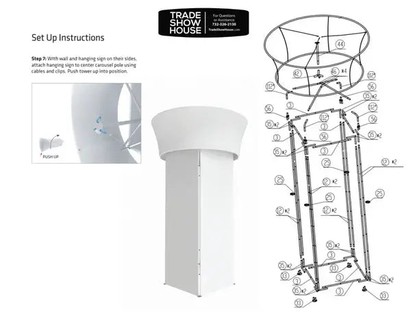 Our 15ft Square Tension Fabric Tower Display with 10ft Rotating Circle Hanging Sign is a dynamic trade show tower