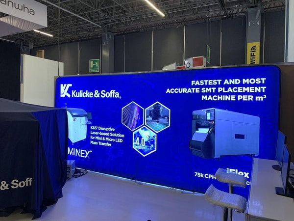 Our massive 20ft Backlit Tension Fabric Display Kit is an ultra-bright and vivid portable backlit trade show display
