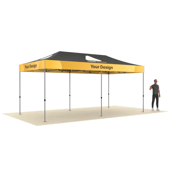 Our 20ft Custom Pop Up Canopy Tent features a lightweight, stable rust-resistant aluminum frame and is perfect