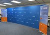 Blue and orange PPIC logo backdrop for 20ft straight pop up fabric display table kit