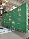 Our 20ft Straight Pop Up Fabric Display Table Kit includes a 6ft or 8ft fitted style cover to match your and black