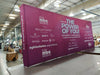 Our 20ft Straight Pop Up Fabric Display Table Kit includes a 6ft or 8ft fitted style cover to match your and black