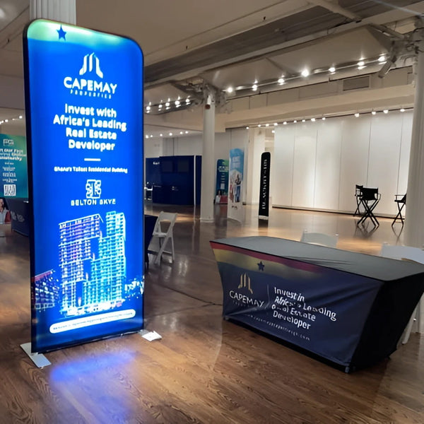 Our 3ft Backlit Tension Fabric Display is an ultra-bright and vivid portable backlit trade show display that showcase