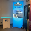 Blue illuminated Eaton dock boxes banner with yacht in 3ft SEG lightbox