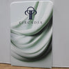 Sleek Circadia 5ft tension fabric banner stand with green wave pattern