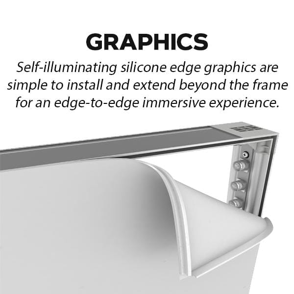 6.5ft Frameless SEG Lightbox Half Wall Display with self-illuminating silicone edge graphics