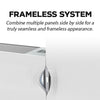 Sleek silver metallic hinge for 6.5ft frameless SEG lightbox half wall display