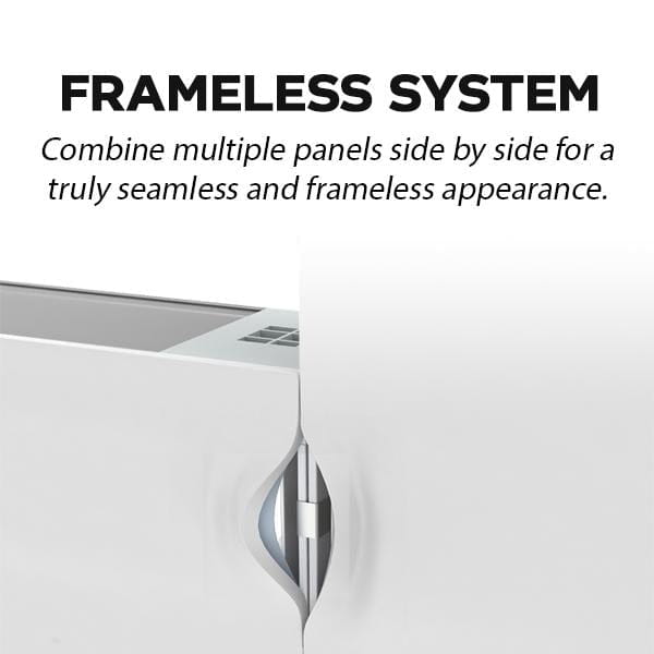 Sleek silver metallic hinge for 6.5ft frameless SEG lightbox half wall display
