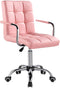 Modern Leather Desk Swivel Chair with Armrests and Wheels - Pink