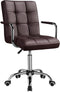 Modern Leather Desk Swivel Chair with Armrests and Wheels - Brown