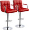 Set of 2 Leather Modern Design Swivel Barstools - Red