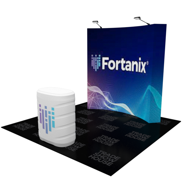 8ft Curved Pop Up Fabric Display Podium Kit with Fortanix Logo