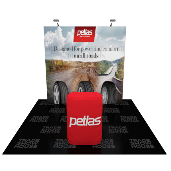 Red cylindrical Petlas branded pedestal for 8ft straight pop up display kit