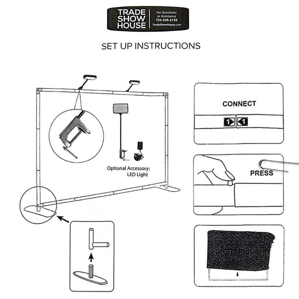 8ft straight tension fabric display kit with adjustable legs and mounting hardware