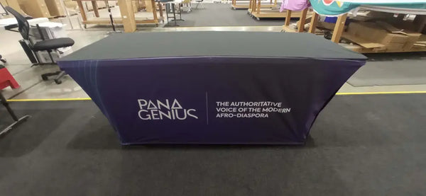 Purple Pana Genius backlit stretch table cover with branding