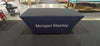 Navy blue backlit stretch table cover with Morgan Stanley logo