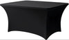4ft, 4-sided (closed backside) solid black, stretch style table cover. Pair this with our middle fabric runners