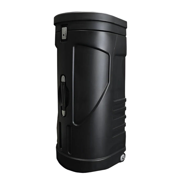 Black rugged C100 hard shipping case with wheels, handle, latches