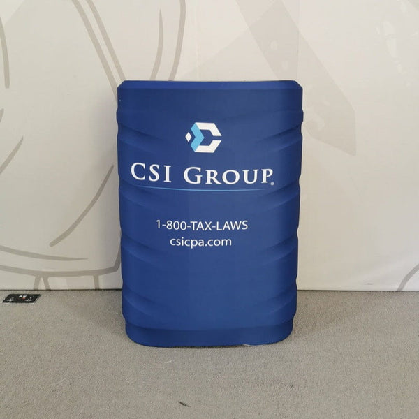 Blue CSI Group branded fabric-covered barrel in C900 wheeled case