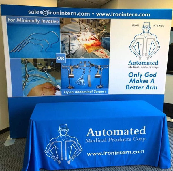 Our premium dye-sublimated, custom printed drape table covers are the perfect complementary tabletop display accessory