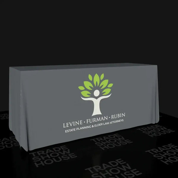 Our premium dye-sublimated, custom printed drape table covers are the perfect complementary tabletop display accessory