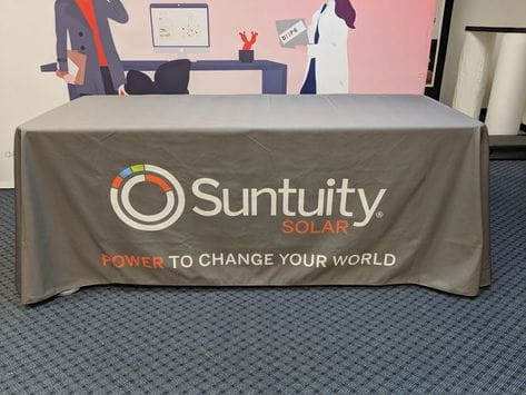 Our premium dye-sublimated, custom printed drape table covers are the perfect complementary tabletop display accessory
