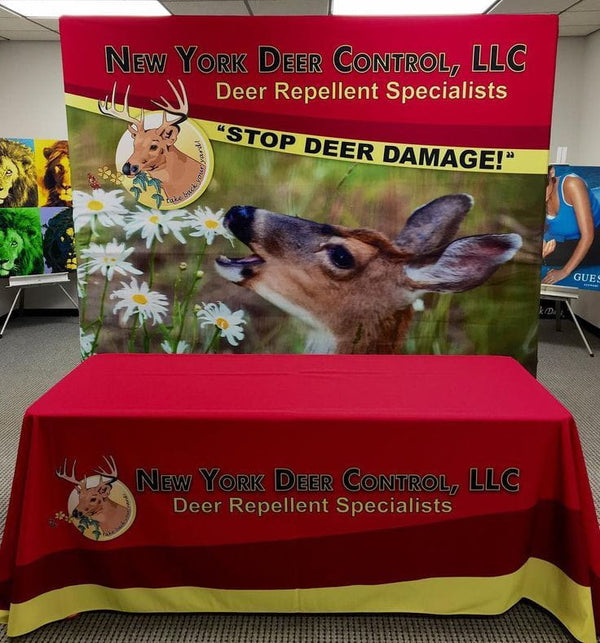 Our premium dye-sublimated, custom printed drape table covers are the perfect complementary tabletop display accessory