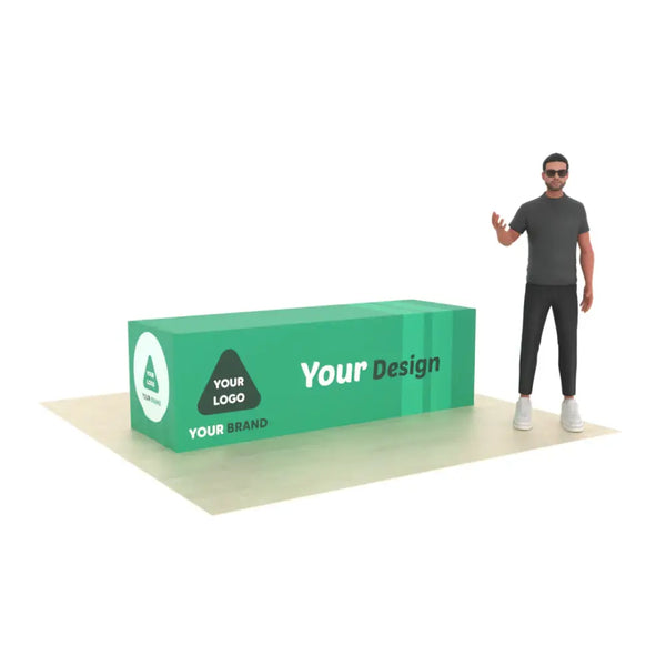 Our premium dye-sublimated, custom printed fitted table covers are designed to be more form fitting than drape style