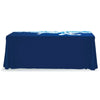 Navy blue tablecloth with white design.