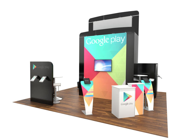 Google Play ecoSmart Island Backlit Booth with Colorful Panels