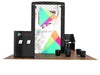 Black Google Play Booth with Colorful Triangular Logos and Geometric Design
