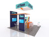 Teal and navy blue Finn trade show booth with orange accents, ECO-4071 ecoSmart Backlit Island