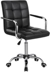 Modern Leather Desk Swivel Chair with Armrests and Wheels - Black