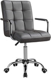 Modern Leather Desk Swivel Chair with Armrests and Wheels - Gray