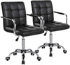 Modern Leather Computer Desk Swivel Chair with Armrests and Wheels - Set of 2 / Black