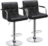 Set of 2 Leather Modern Design Swivel Barstools - Black