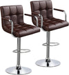 Set of 2 Leather Modern Design Swivel Barstools - Brown