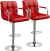 Set of 2 Leather Modern Design Swivel Barstools - Red