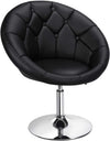 Modern Leather Tufted Height Adjustable Swivel Barrel Chair - Black