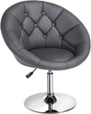 Modern Leather Tufted Height Adjustable Swivel Barrel Chair - Dark Gray