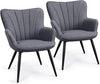 Modern Upholstered Curved Back Fabric Linen Accent Chairs