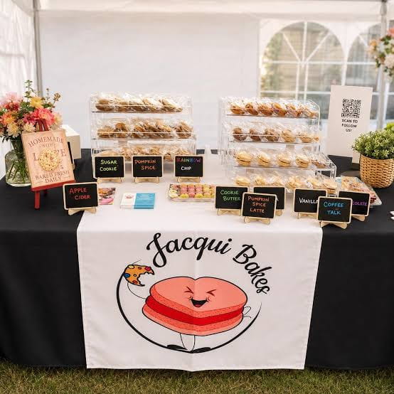 Personalized middle fabric table runners can put the finishing touch on a covered with solid color cover (under throw).