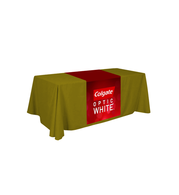 Personalized middle fabric table runners can put the finishing touch on a covered with solid color cover (under throw).