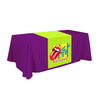 Personalized middle fabric table runners can put the finishing touch on a covered with solid color cover (under throw).