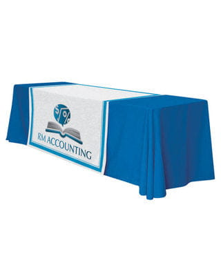Personalized middle fabric table runners can put the finishing touch on a covered with solid color cover (under throw).